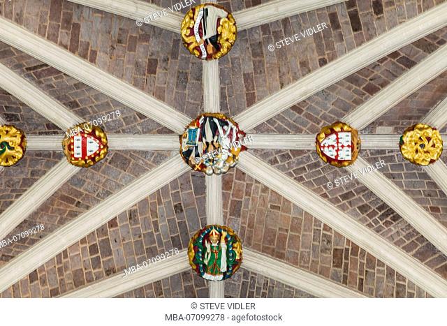 England, Devon, Exeter, Exeter Cathedral, Interior View of The Vaulted Ceiling