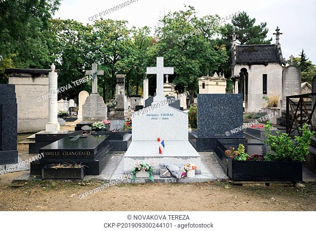The gravestone where former French President Jacques Chirac will be buried next to his daughter Laurence at the Montparnasse Cemetery in Paris on September 30