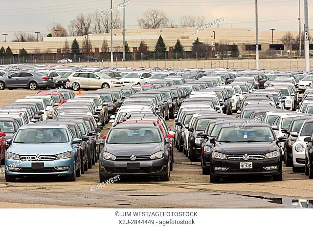 Pontiac, Michigan - Thousands of Volkswagen diesel vehicles are parked at the vacant Pontiac Silverdome. VW bought back the cars back from their owners as a...