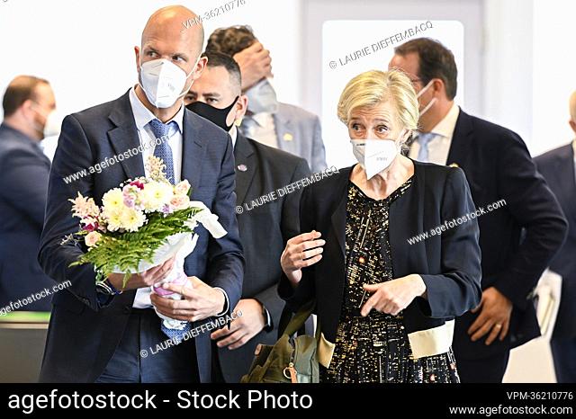 Takeda's Giles Platford and Princess Astrid of Belgium pictured during a meeting with Takeda pharmaceutical company, in Boston