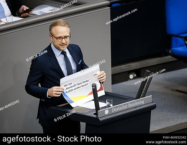 Michael Kruse, FDP, MdB, gives a speech on the current hour ‚Äû Continued use of nuclear power‚Äú in the plenary session of the German Bundestag in Berlin