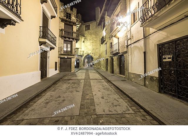 Rubielos de Mora, municipality of Gudar-Javalambre comarca and province of Teruel. Traditional architecture of the village by night, Teruel, Aragon, Spain