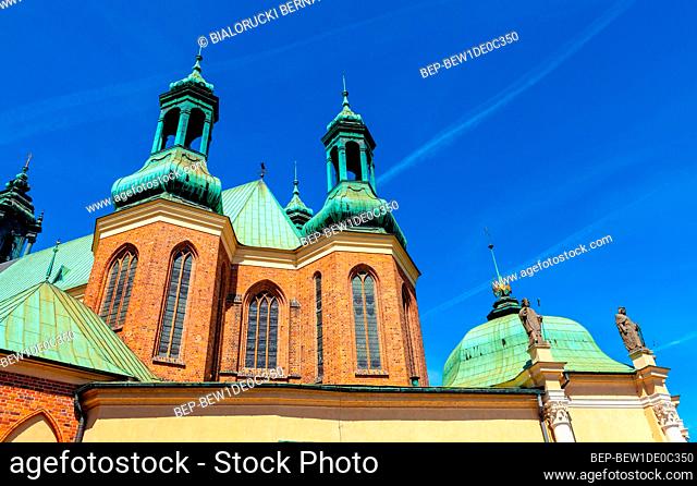 Poznan, Poland - June 5, 2015: Exterior of Archcathedral Basilica of St. Peter and St. Paul on historic Ostrow Tumski island at Cybina river