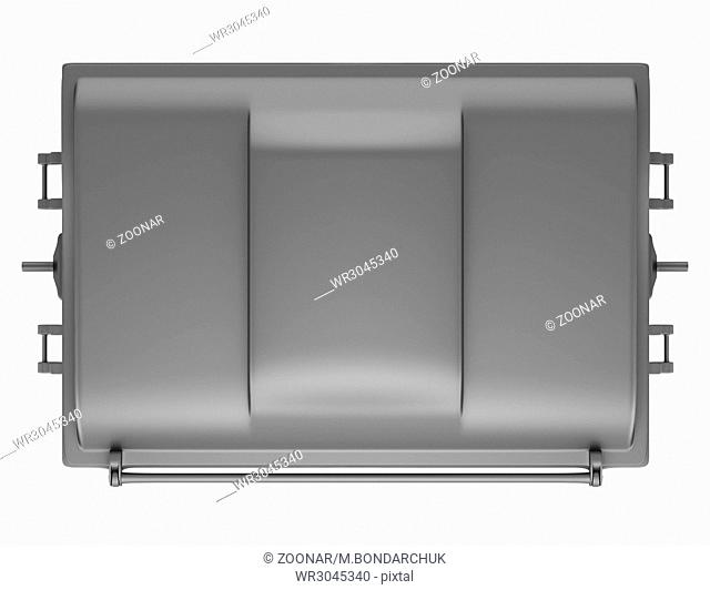 top view of gray garbage container isolated on white background