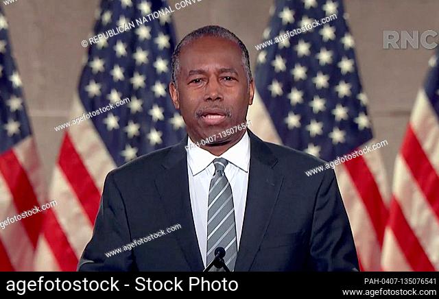 In this image from the Republican National Convention video feed, United States Secretary of Housing and Urban Development (HUD) Ben Carson makes remarks during...
