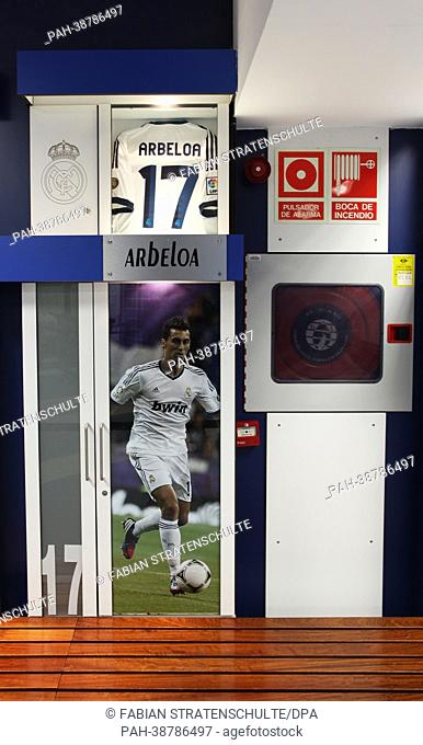View of the place reserved for Alvaro Arbeloa in the changing rooms of Spanish soccer club Real Madrid durinf a tour of Bernabeu Stadium in madrid, Spain