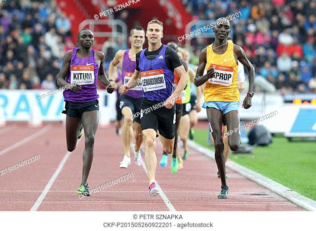 Marcin Lewandowski (center) of Poland competes to win 1000 meters men event at the Golden Spike athletic meeting in Ostrava, Czech Republic, Tuesday, May 26