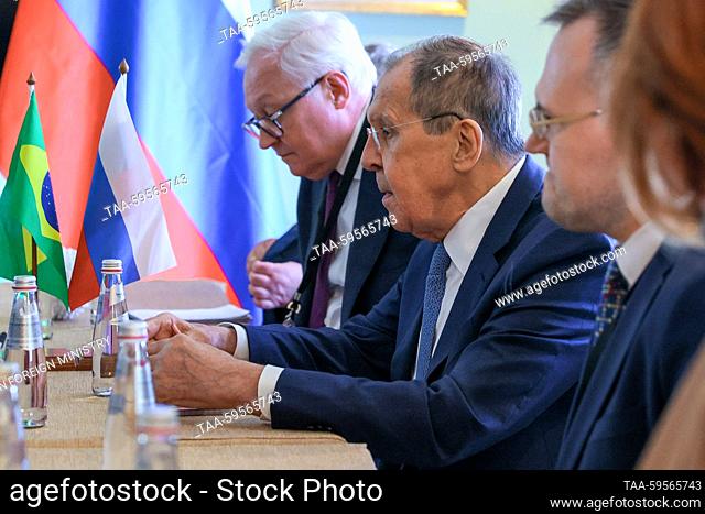 SOUTH AFRICA, CAPE TOWN - JUNE 2, 2023: Russia's Foreign Minister Sergei Lavrov (C) holds talks with his Brazilian counterpart Mauro Vieira on the sidelines of...