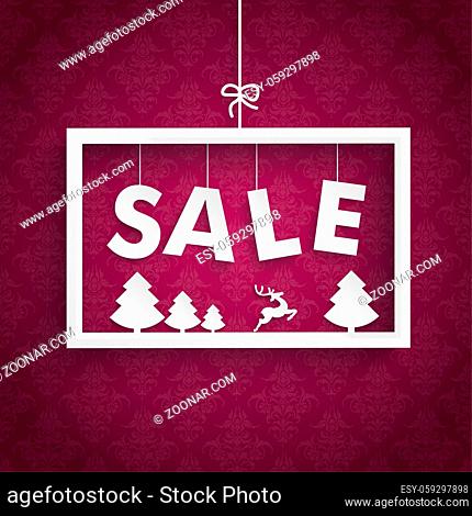 White christmas sale frame on the purple background. Eps 10 vector file