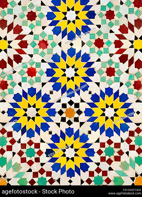 Architecture detail from colorful moroccan mosaic background