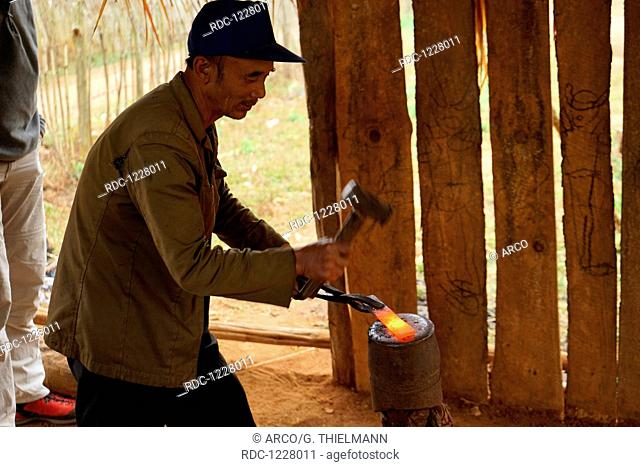Blacksmith, Village of Hmong People, Xiangkhouang Province, Laos, Asia