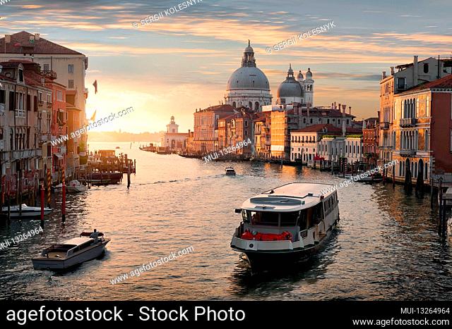 Beautiful calm sunset over Canal Grande in Venice, Italy