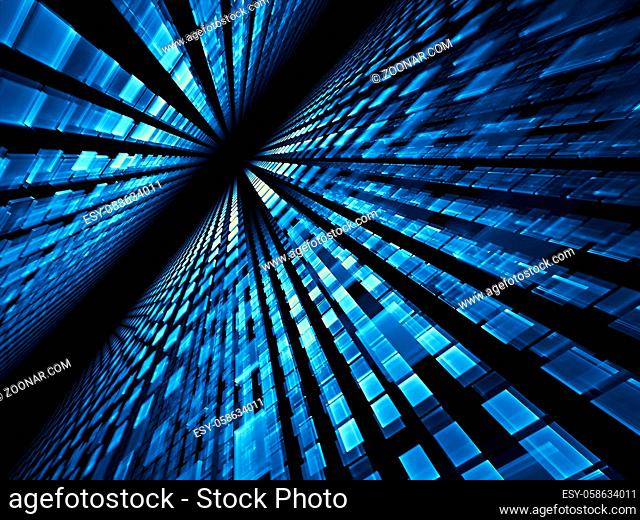 Technology perspective background - abstract computer-generated 3d illustration. Fractal geometry: diagonally inclined surface