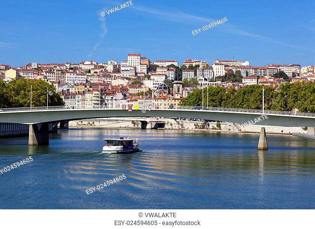 View on Lyon and Saone river in a sunny summer day