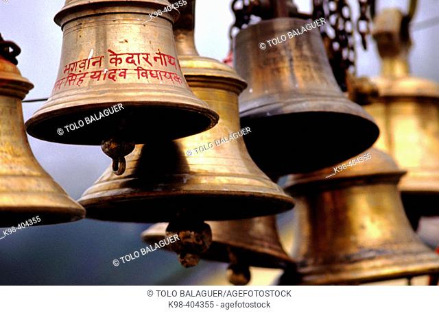 Votive bells. Kedarnath temple. Himalaya Garhwal, Uttarakhand. Uttar Pradesh. India