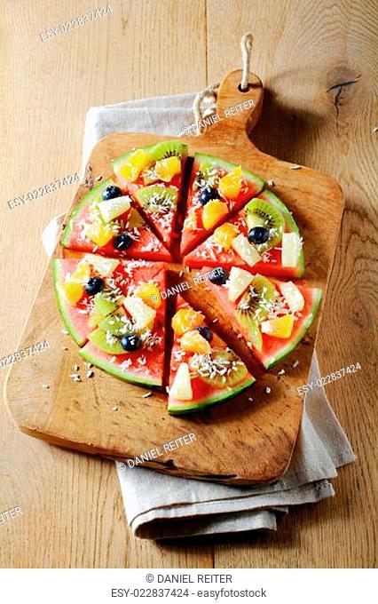 Tropical watermelon pizza for a party dessert