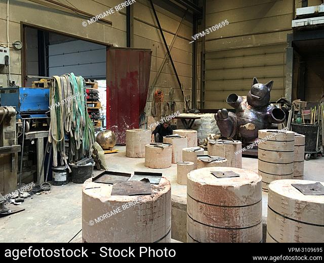 Illustration picture shows a visit to the workshop Fonderie Van Geert, where sculptures of comic book character Le Chat are made, in Aalst