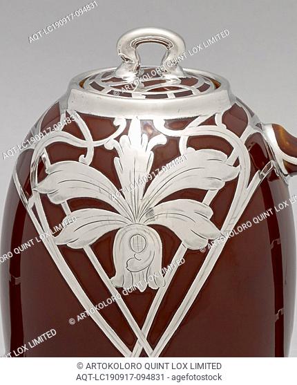 coffee pot with lid, Lenox, Manufacturer (American), Mauser Manufacturing Company, Manufacturer (American), 1906-1913, porcelain, silver, 7-5/8 x 8 x 3-3/4 in