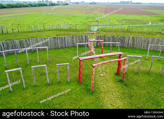Germany, Saxony-Anhalt, Schönebeck, the ring sanctuary Pommelte from a bird's eye view, also called the German Stonehenge by archaeologists