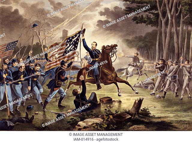 American Civil War 1861-1865: General Kearney's gallant charge, Battle of Chantilly Ox Hill, Virginia, 1 September 1862. Kearny mistakenly rode into the...
