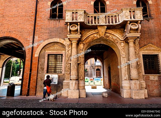 Ornate Marble Arch and Balcone in Verona, Veneto, Italy