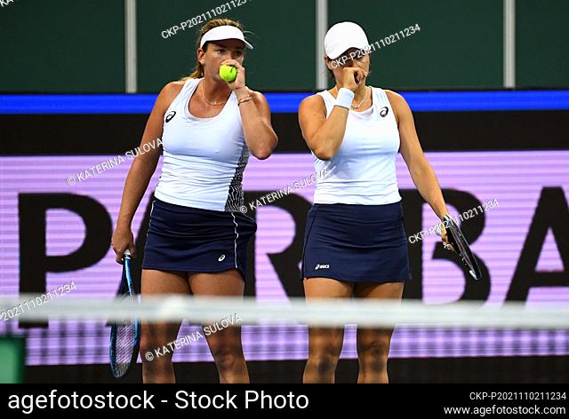 CoCo Vandeweghe, left, and Caroline Dolehide of USA during Group C match of the women’s tennis Billie Jean King Cup (former Fed Cup) against Viktoria Kuzmova...