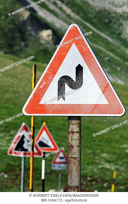 Forest of traffic signs in the Campo Imperatore, Gran Sasso National Park, Abruzzo, Italy, Europe