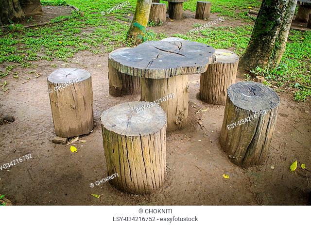 stumps seats in the park, Garden furniture made from wooden log