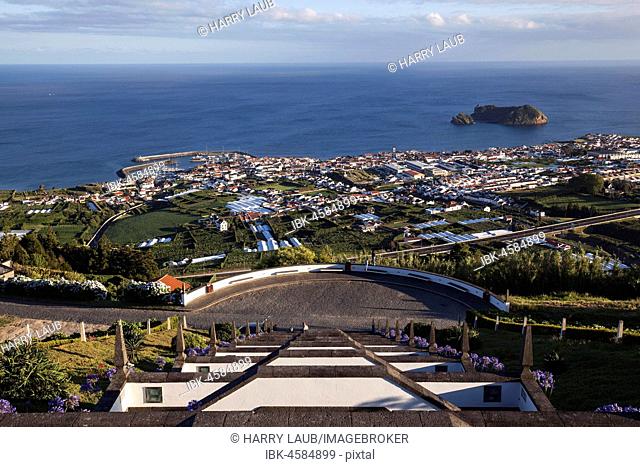 View from Ermida de Nossa Senhora da Paz to Vila Franca do Campo, island of Sao Miguel, Azores, Portugal