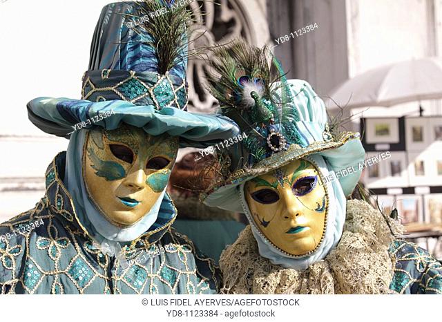 Couple Look at the Camera in Carnival Venice Italy 2010