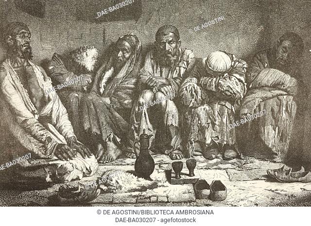 Opium eaters, drawing by Sedoff from a painting by Vereshchagin from Journey through Central Asia, 1867-1868, by Vasily Vereshchagin (1842-1904)