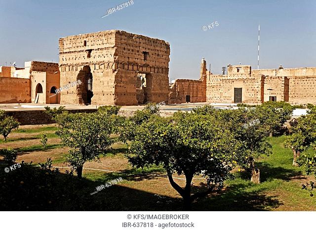 Ruins of a gigantic hall, inner courtyard of Palais El Badi, Marrakech, Morocco, Africa