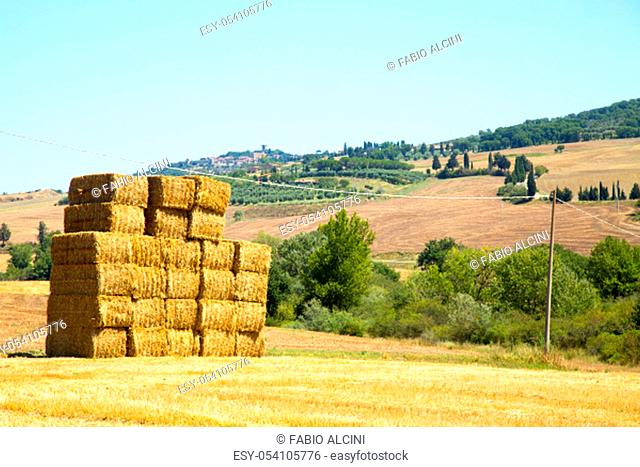 Hay bales in a field, horizontal image