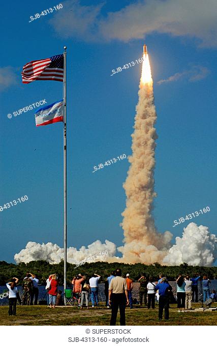 The Space Shuttle Discovery launches on STS-124 to the International Space Station, May 31, 2008 at 5:02pm EDT. Photo taken at the Kennedy Space Center press...