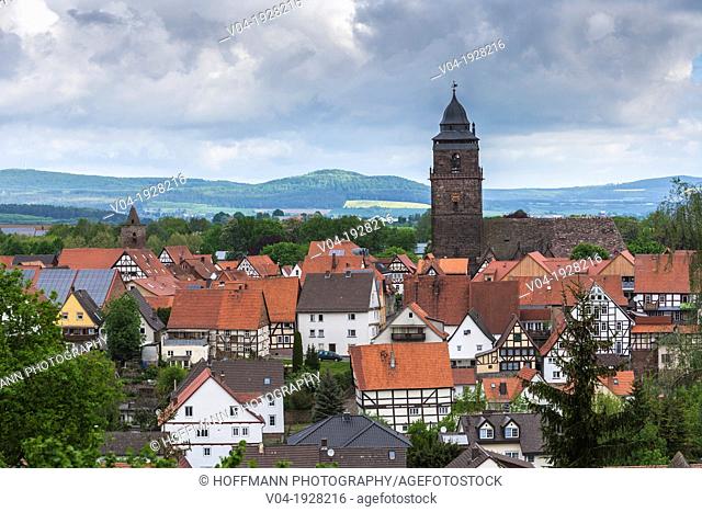 Overview of the picturesque village of Grebenstein, Hesse, Germany, Europe