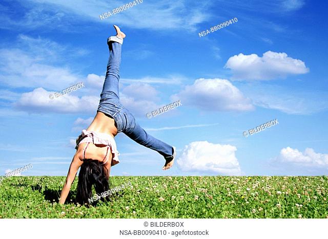 Woman makes air jump