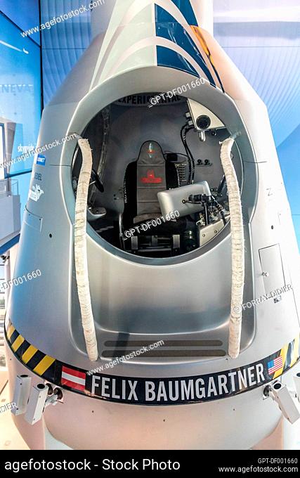 CAPSULE USED BY AUSTRIAN PARACHUTIST AND JUMPER FELIX BAUMGARTNER FOR THE WORLD RECORD OF THE HIGHEST JUMP AT 38, 969 METRES ALTITUDE ON OCTOBER 14, 2012