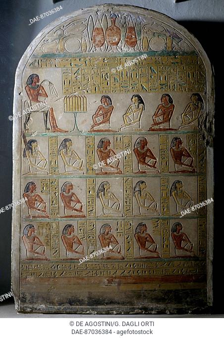 Funeral stele depicting the orderly succession of a family group, height 68 cm. Egyptian Civilisation, Middle Kingdom, Dynasty XII
