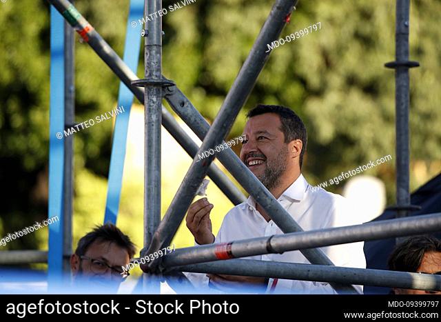 Closing of the center-right election campaign in Piazza del Popolo. In the photo the Italian leader of the Lega party Matteo Salvini