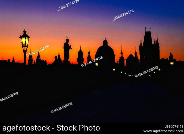 Colorful sunrise on the Charles Bridge Prague