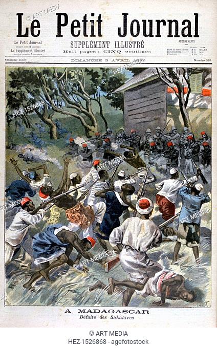 Defeat of the Sakalava, Madagascar, 1898. An illustration from Le Petit Journal, 3rd April 1898