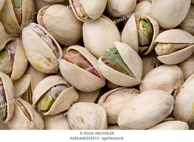 Pistachios (Pistacia vera) nut in shell, opened