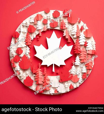 Canadian Spirit in Paper 3D Craft Style Illustration for Canada Day Celebrations. For print, web design, UI, poster and other