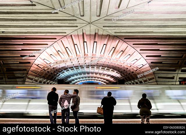 Washington DC Subway Station Motion Blur Platform Waiting Ceiling Transportation