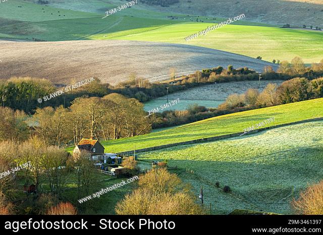 Winter morning in South Downs National Park, East Sussex, England