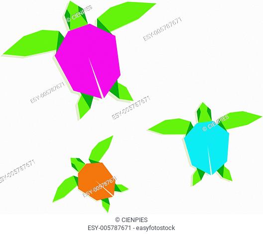 Multicolored origami turtles family