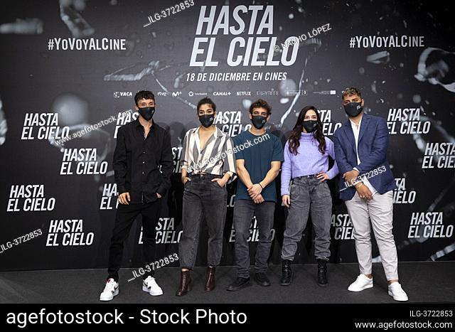 Miguel Herran, Carolina Yuste, Asia Ortega, Ayax Pedrosa and Dollar Selmouni attends to 'Hasta el Cielo' photocall on December 16, 2020 in Madrid, Spain Madrid