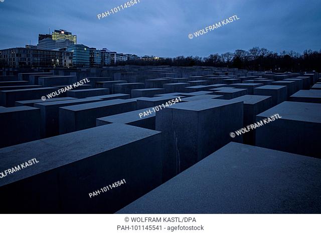 27.01.2018, Germany, Berlin: View of the Memorial to the Murdered Jews of Europe during International Holocaust Remembrance Day