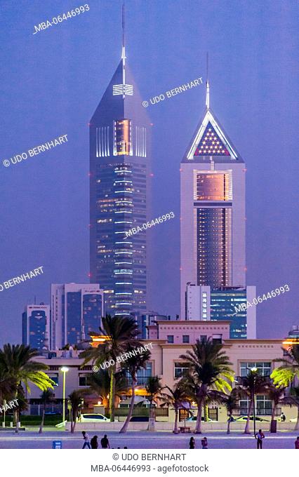 Arabia, Arabian peninsula, the Persian Gulf, United Arab Emirates (VAE), Dubai, Jumeirah Beach, skyline