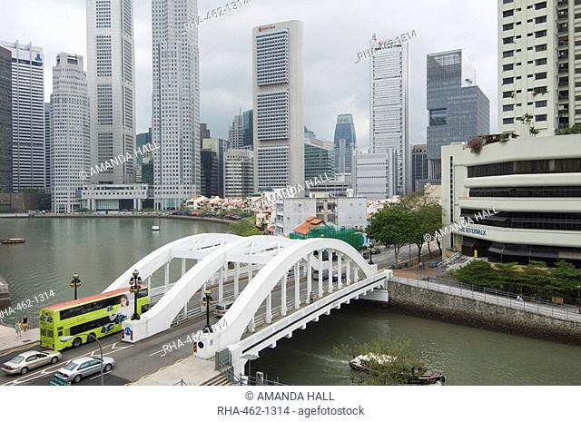 Elgin Bridge, Boat Quay and the Financial District beyond, Singapore, South East Asia